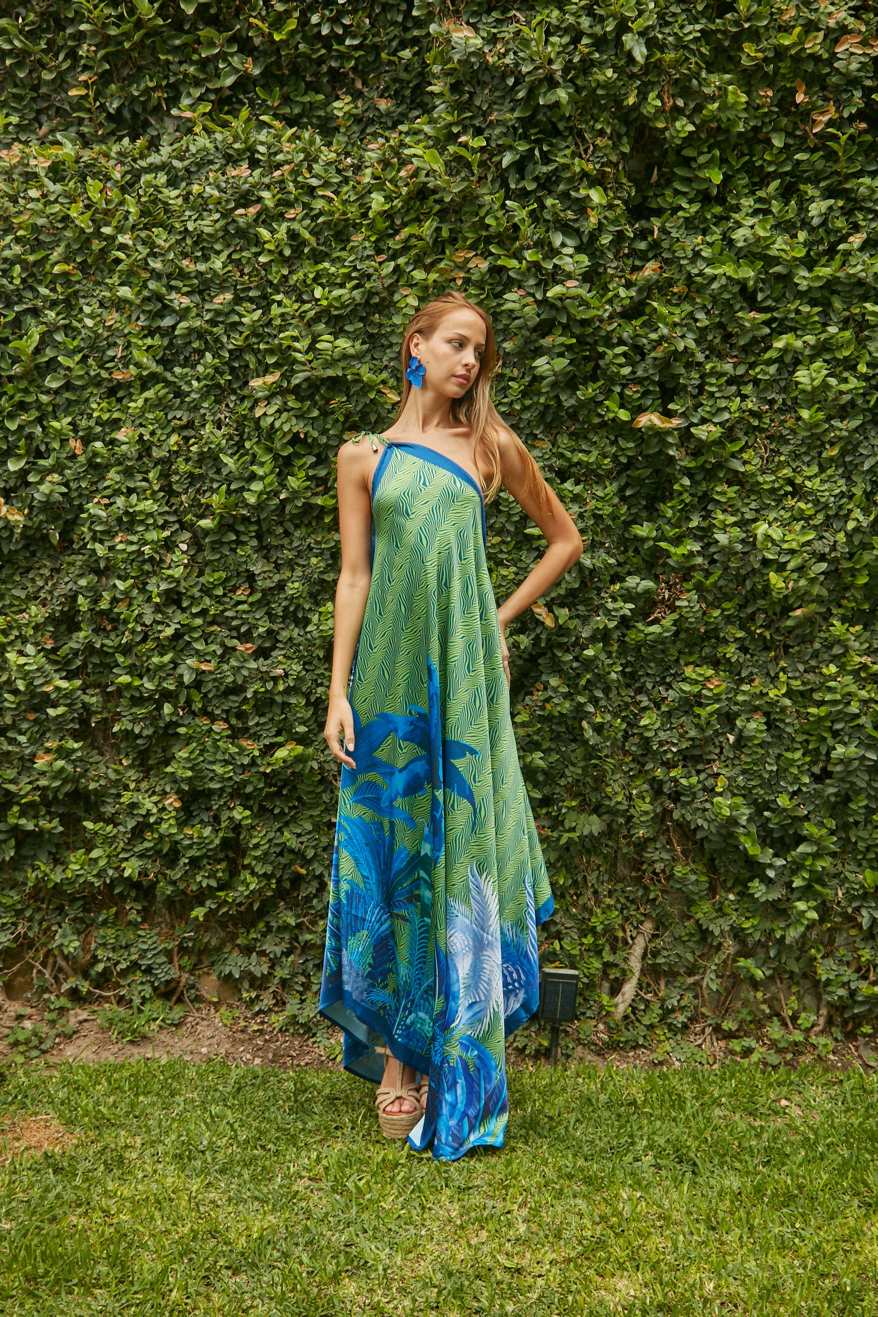 Vestido Art Nouveau verde y azul