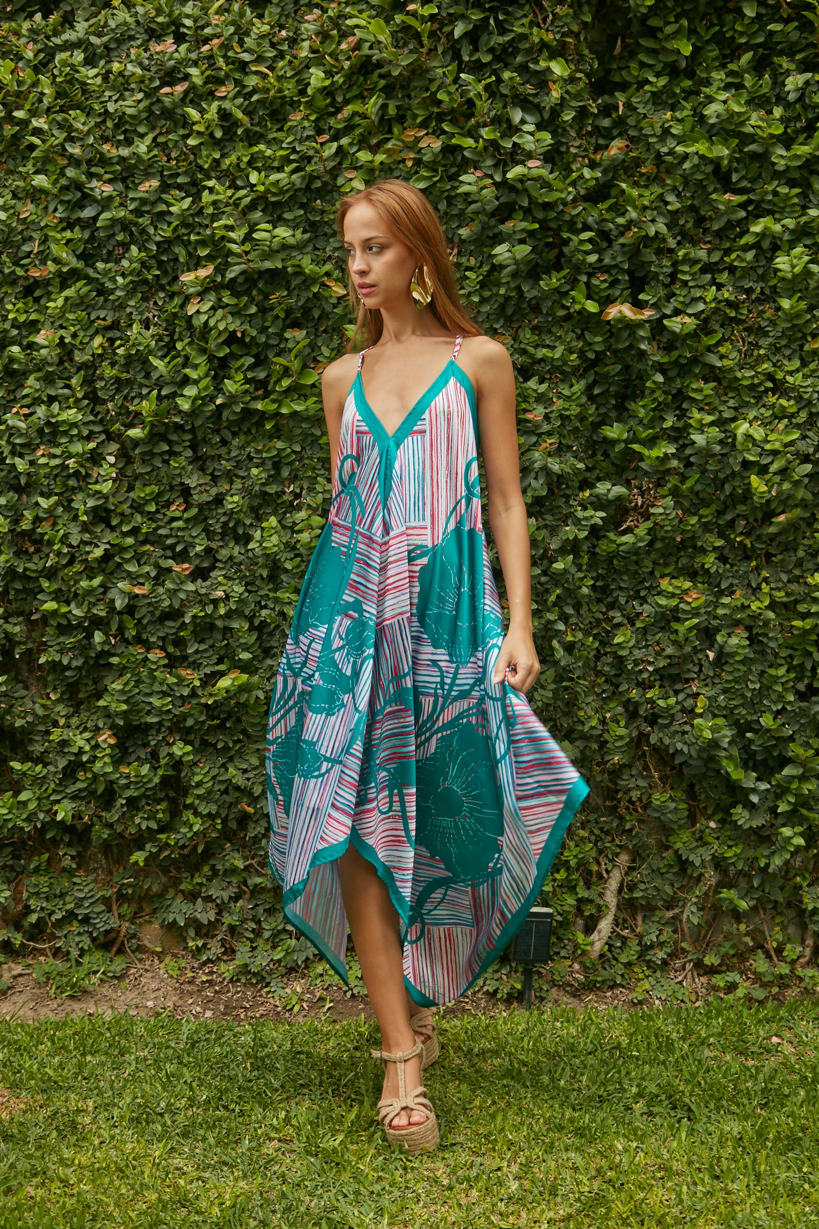 Vestido midi Art Nouveau Turquesa