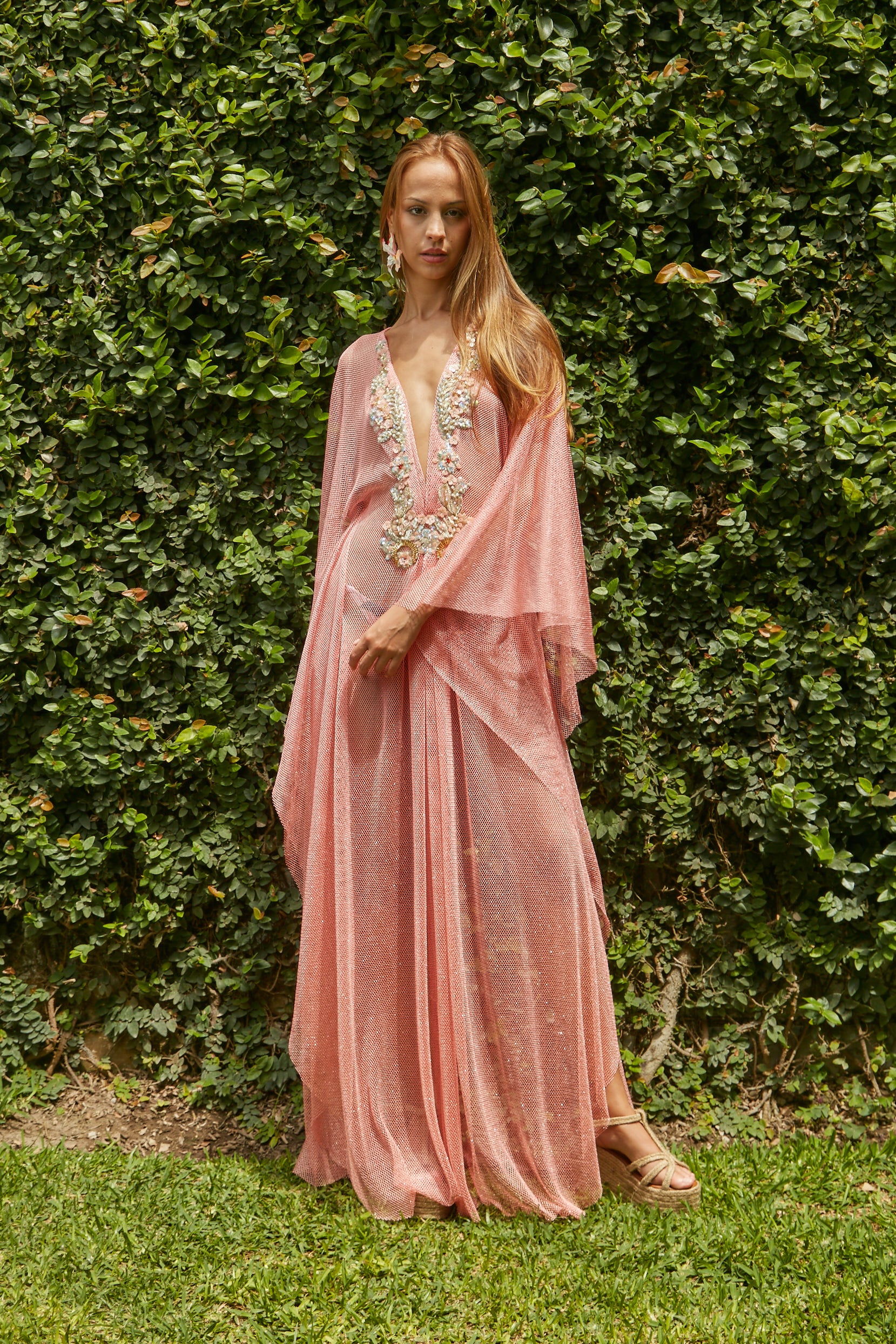 Túnica mesh Art Nouveau Coral