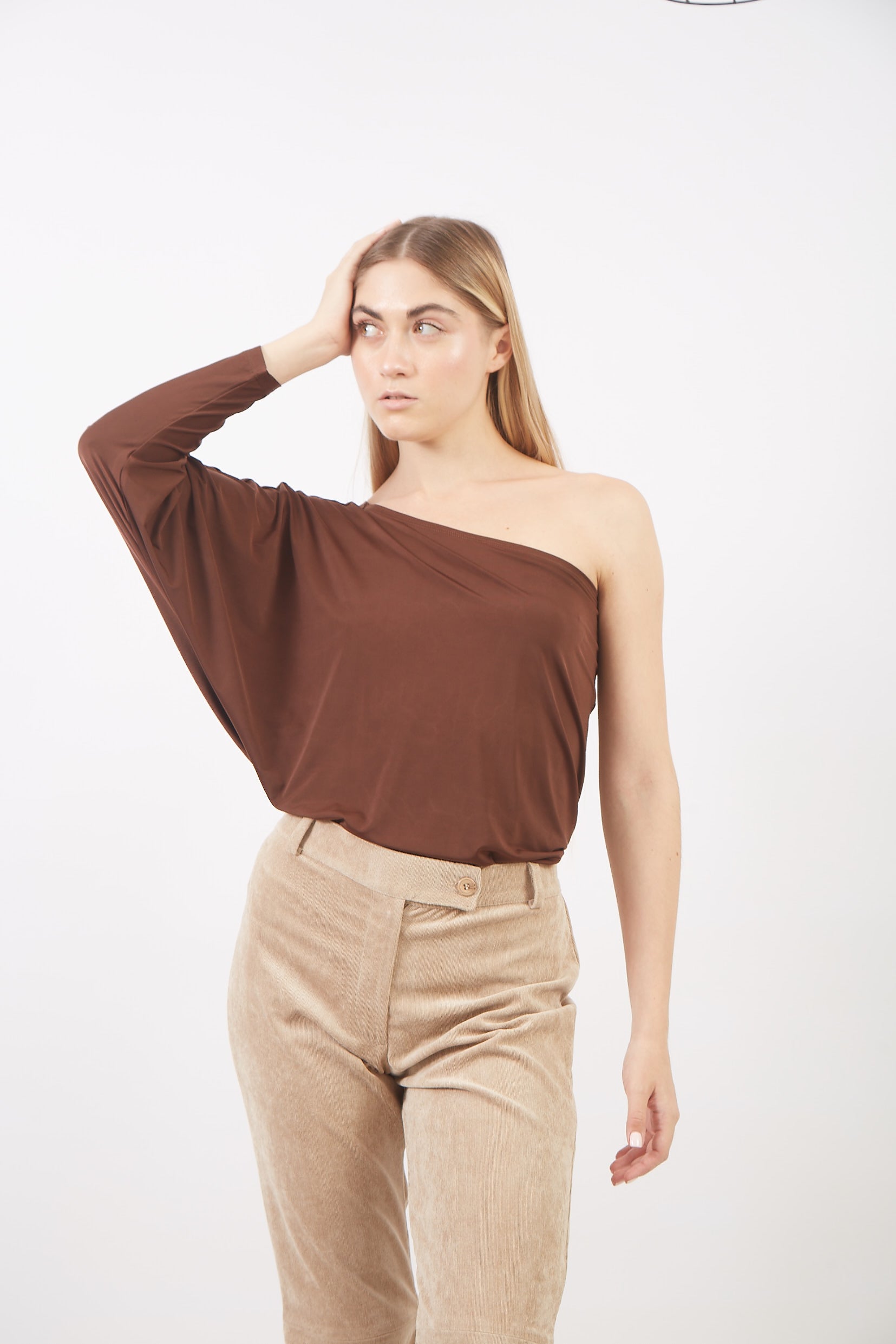 CHOCOLATE BROWN ASYMMETRICAL TOP